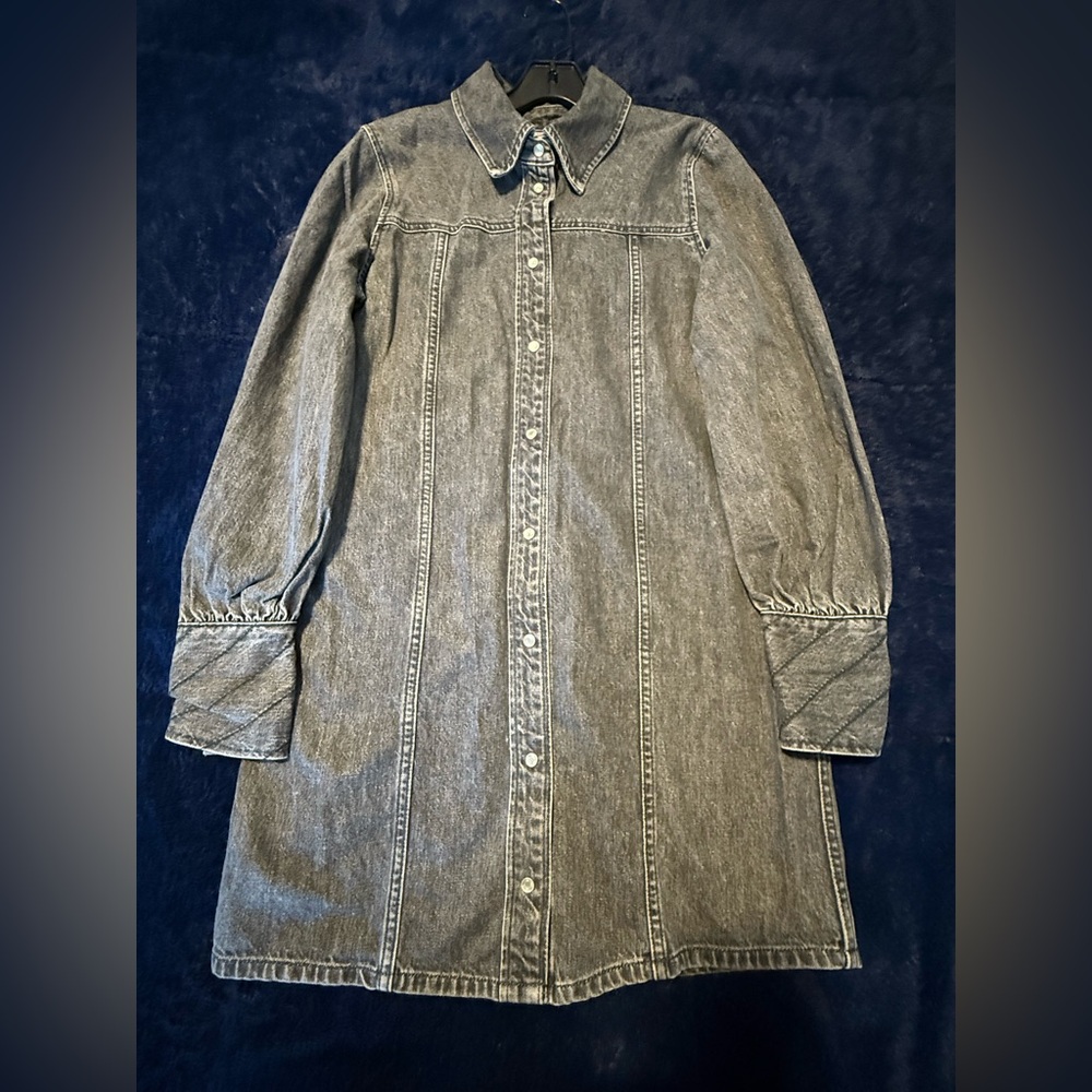GANNI Gray Denim Button-Up Dress